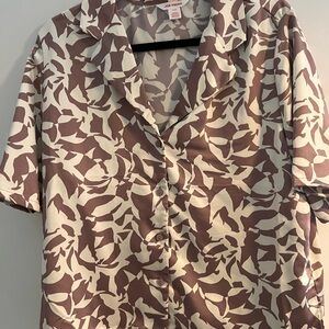 Joe Fresh Pink & Cream Abstract Print Short Sleeve Collard Shirt